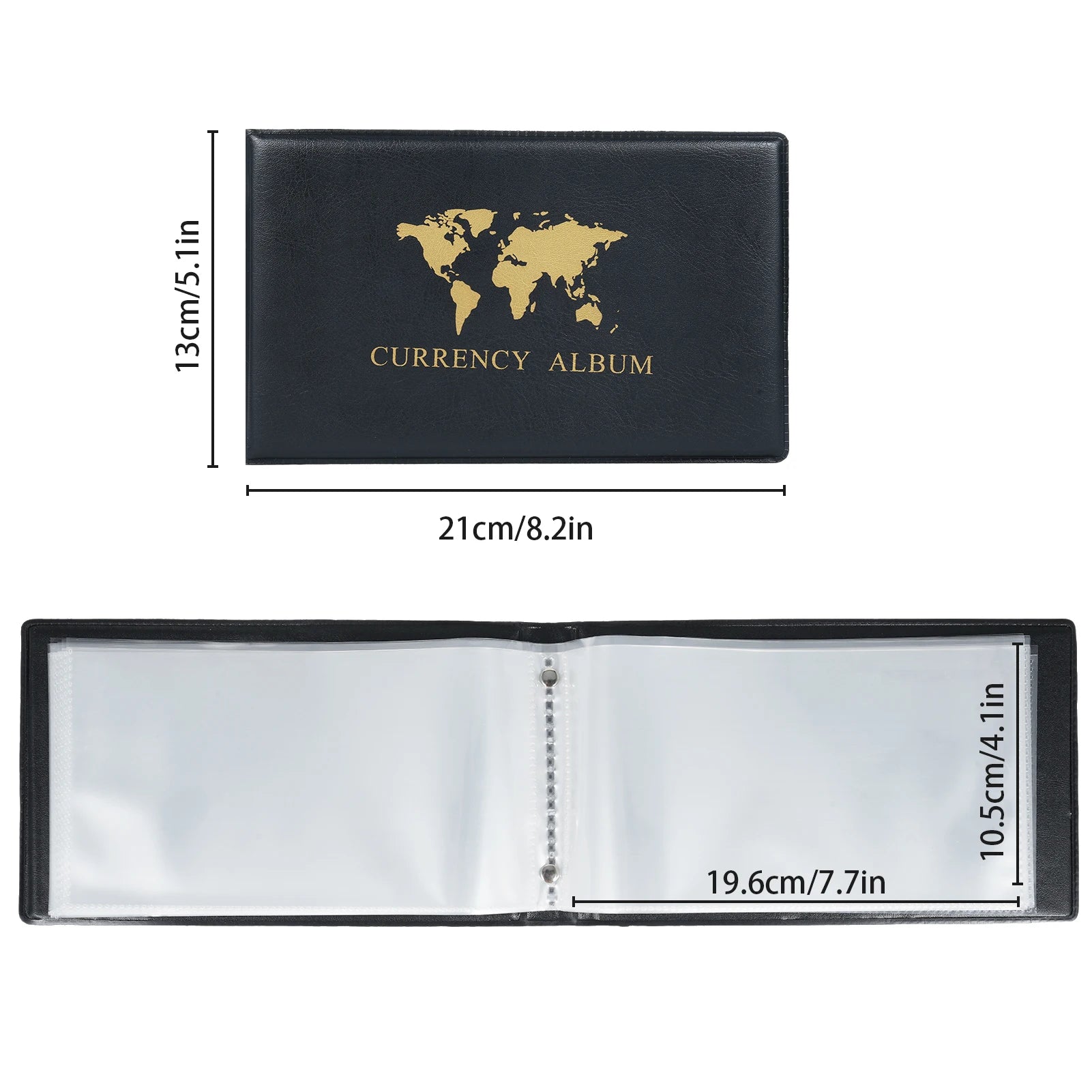 40 Pockets Banknote Currency Collecting Album 20 Sheets Clear Dollar Bill Holders World Money PU Leather Hard Cover Storage Oasis Select