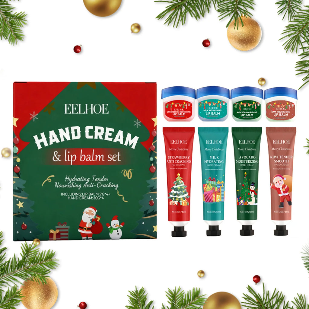 Christmas Hand Cream Lip Balm Set Gift Box Nourishing Moisturizing Anti-dry Cracked Softening Skin Festive Holiday Present Oasis Select