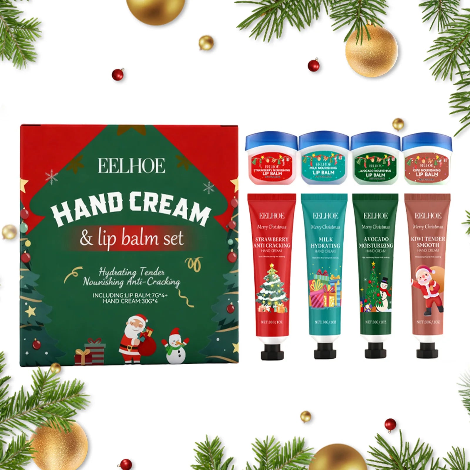Christmas Hand Cream Lip Balm Set Gift Box Nourishing Moisturizing Anti-dry Cracked Softening Skin Festive Holiday Present Oasis Select