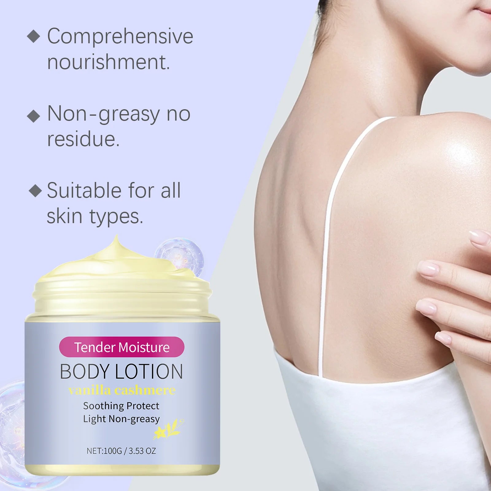 Tender Moisture Body Lotion Vanilla Cashmere Nourishing Dry Skin Care Lightweight Non-Greasy 24h Hydration for All Skin Types Oasis Select