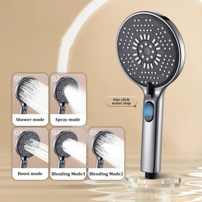 5-Function Handheld Shower Head | Filter & One-Touch Water Stop