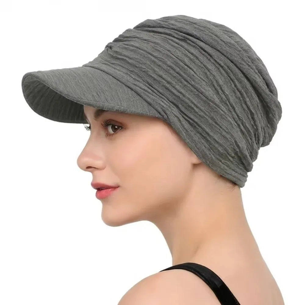 Simple Solid Color Headwraps Hat Wide Brim Casual Sun Hat Baseball Hijab Cap Women Oasis Select