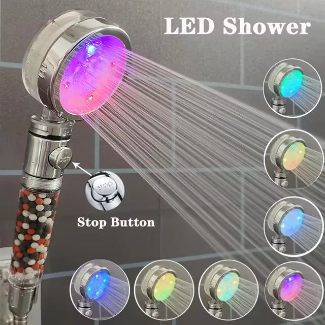 LED Anion Shower Head Rainfall SPA Temperature Control Shower Head Pressurized Water Saving 3/7 Colors Handheld Bathroom Shower Oasis Select 7 - Colorful B