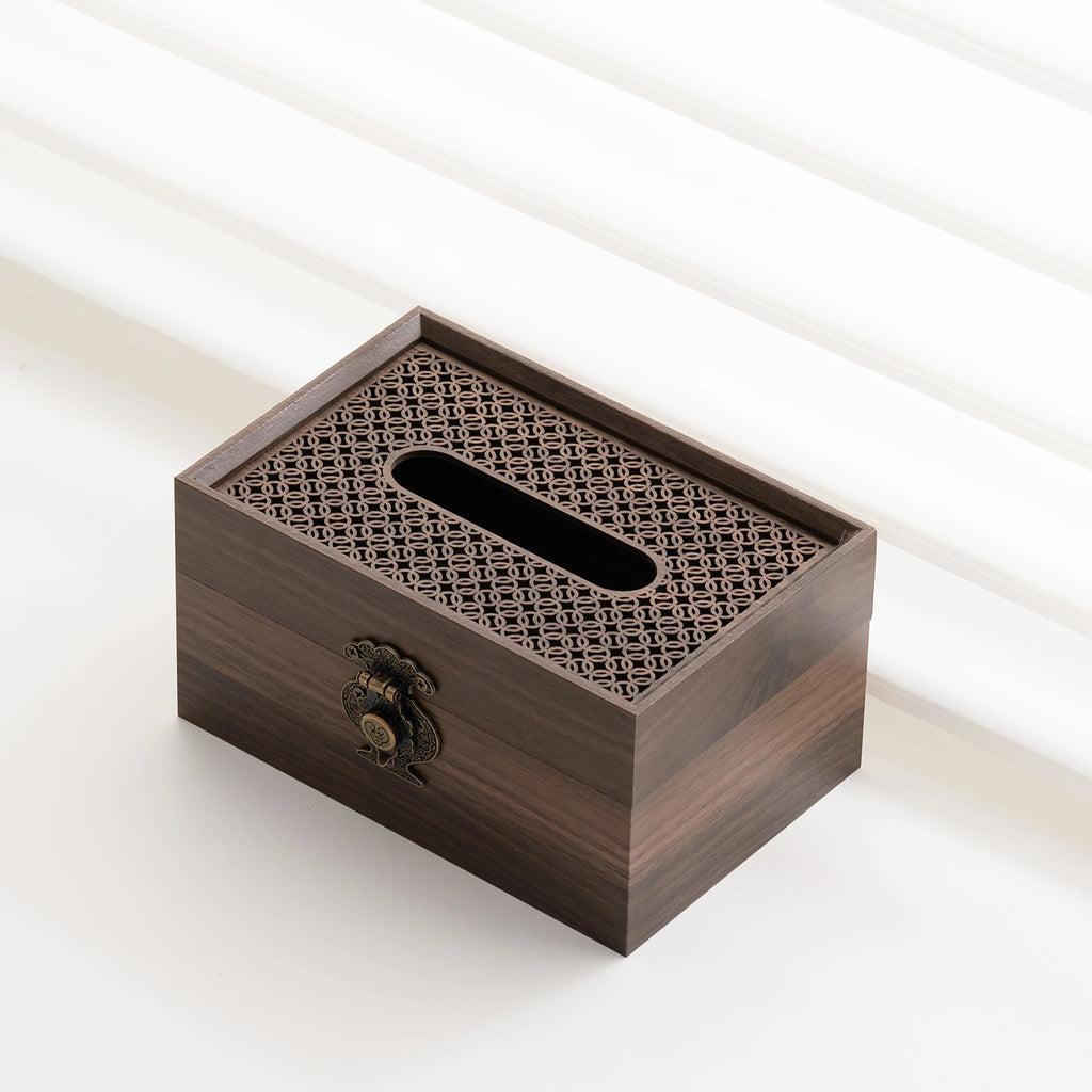 New Chinese-style Living Room Imitation Wood Grain Tissue Box Desktop Storage Box with Lid Creative Tissue Box Oasis Select B