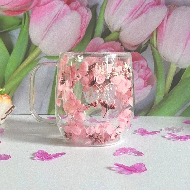2pcs Double-Layer Insulated Glass Cup with An Internal Floral Pattern Design, Suitable for Coffee, Tea, and Cocktails Drinkware Oasis Select 250ml 2pcs
