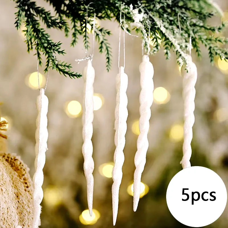 5pcs Christmas Decoration Simulation Ice Xmas Tree Hanging Ornament DIY Fake Icicle for Wedding Winter Party Decor New Year Oasis Select white