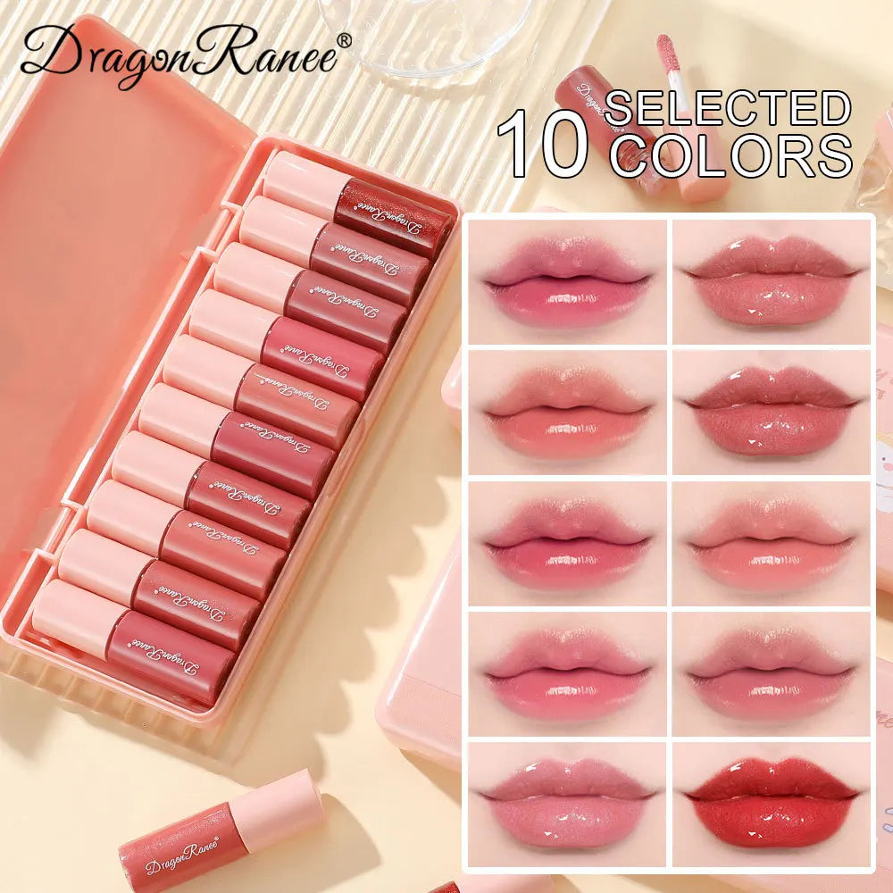 10-Color Cartoon Lip Gloss Set – Waterproof Mirror Finish Glaze
