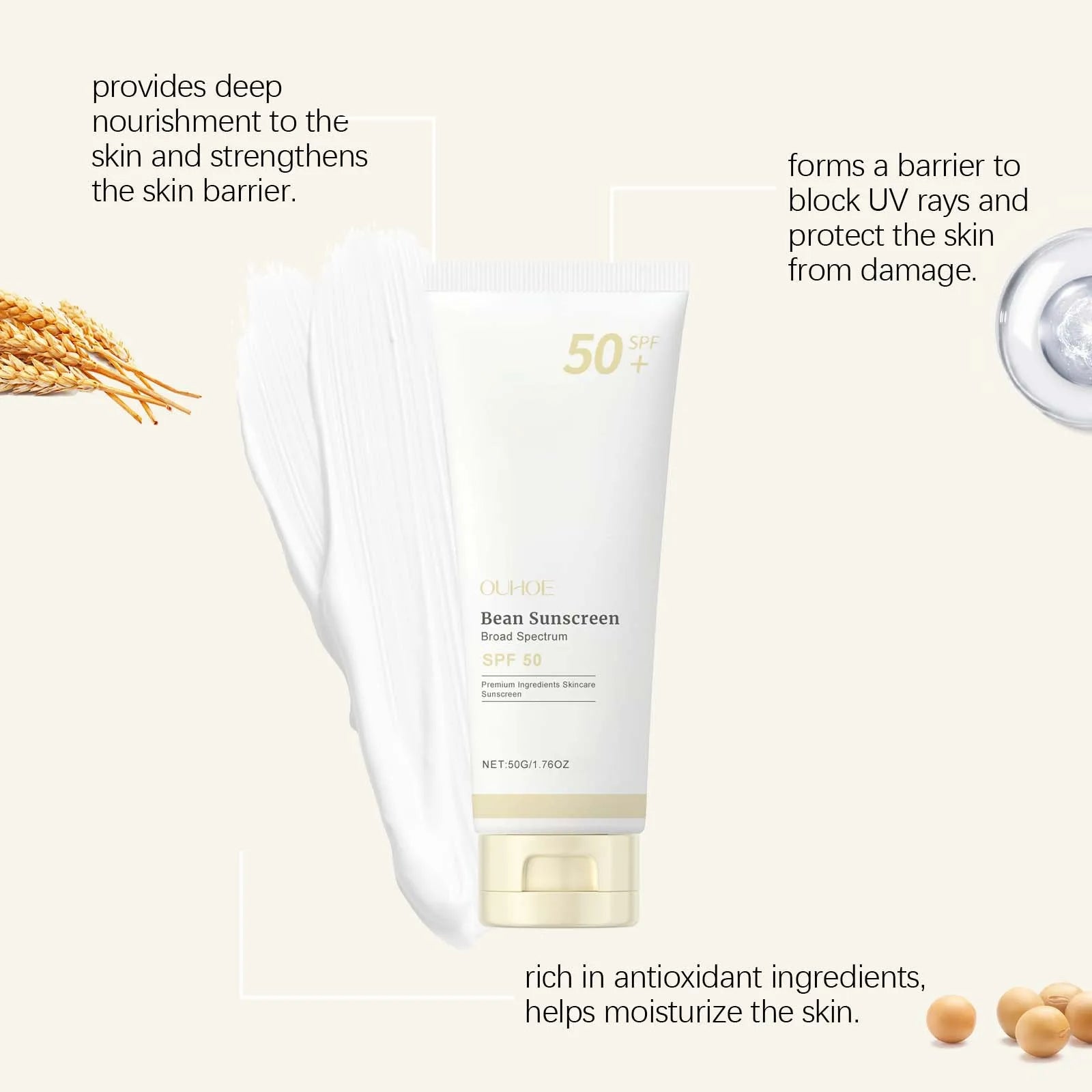 SPF 50+ Mild Moisturizing Sunscreen Soothe Cool Sunblock UVA/UVB Brighten Anti Oxidate Sun Prevent Sunburn Moisturize Sunscreen Oasis Select