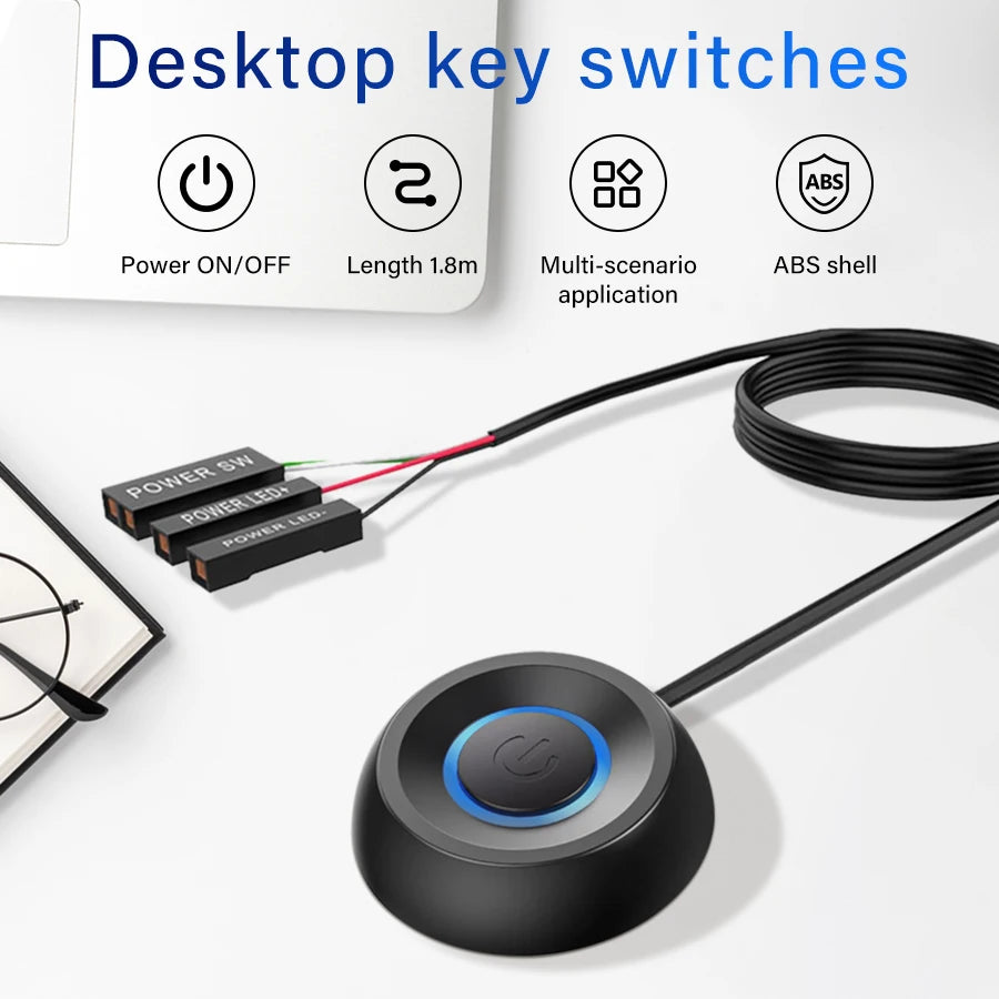 1.8M Computer Desktop Key Switch Desktop Host External Start Power On/Off Button Extension Cable Startup Switch For Home Office Oasis Select