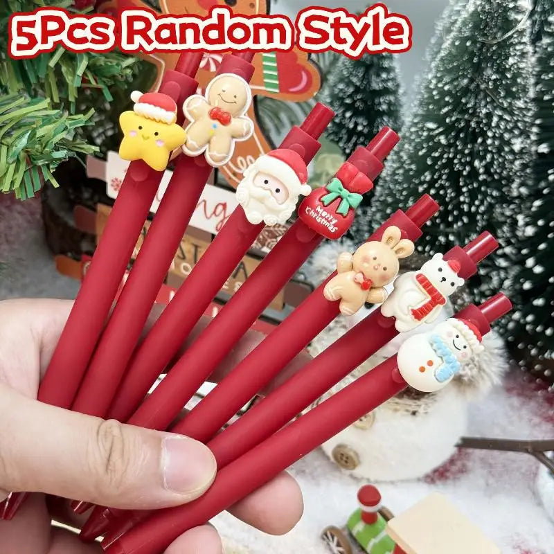 5Pcs Christmas Gel Pen Student Prizes Cartoon Christmas Tree Santa Claus Snowman Gel Pen Creative Student Stationery Gift Oasis Select A2