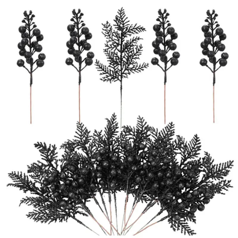 5Pcs Christmas Decoration Glitter Berrie Artificial Flower Bouquet Christmas Tree Ornaments for Home New Year 2025 Navidad Decor Oasis Select black