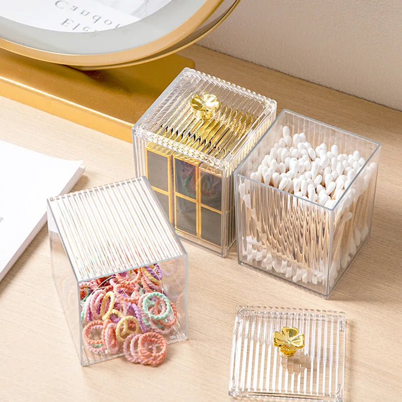 Makeup Storage Organizer Bathroom Jar Cotton Swab Storage Acrylic Square Container Cotton Puff Storage Box Cosmetic Cotton Box Oasis Select