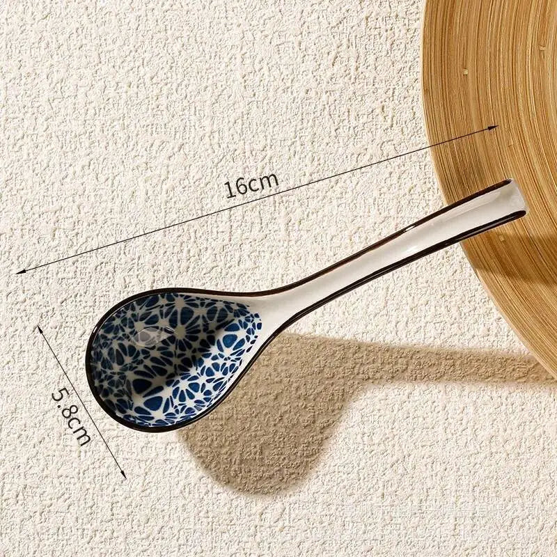 Japanese Blue And White Ceramic Spoon Extended Length For Soup And Noodle Serving Kitchen Tablewear Oasis Select 31