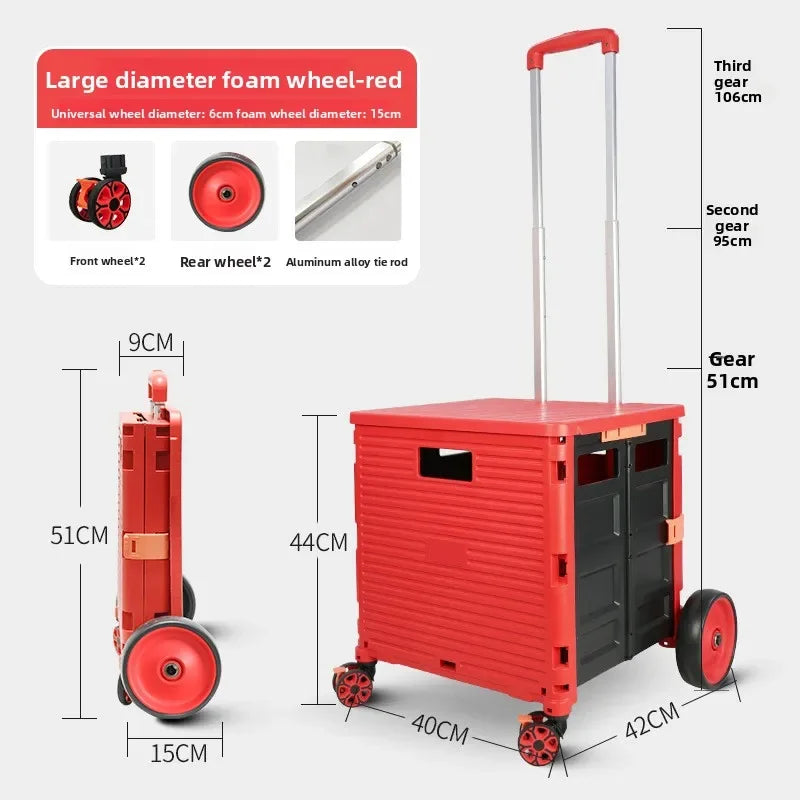 shopping cart vegetable cart trolley cart household folding oversized wheel climbing stairs trolley supermarket shopping cart Oasis Select Red-BY06-F