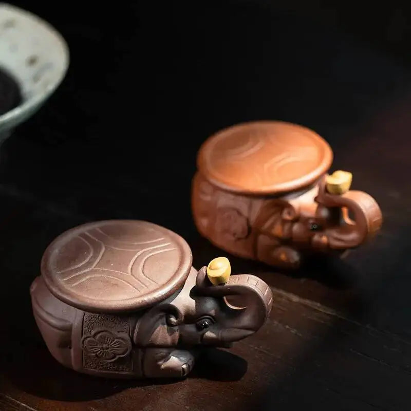 Zisha Tea Pet Elephant Ornament Teapot Lid Holder Handmade Ingot Elephant Sculpture Tea Play Accessories Oasis Select