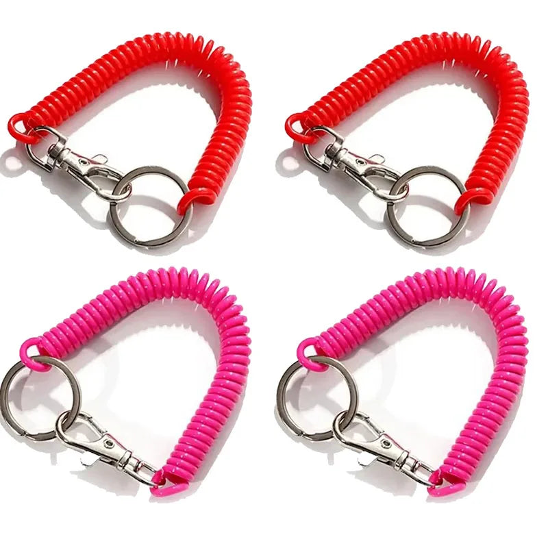 1/2/4pcs Spiral Telescopic Spring Coil Keychain Anti-Theft And Anti Loss Pull Rope Safety Keyring, With Metal Lobster Buckle Oasis Select Mix-4pcs 3