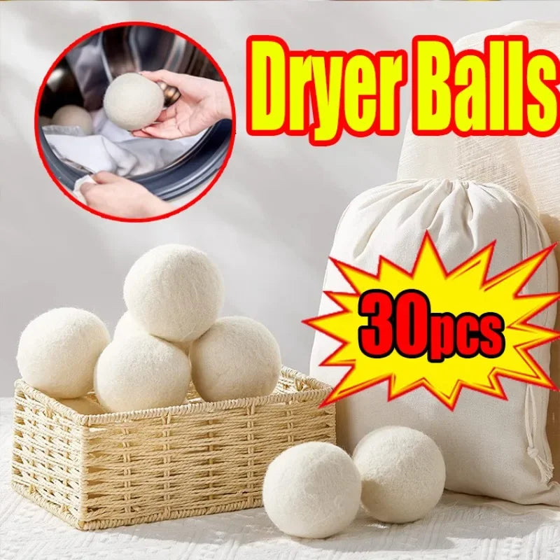 30-Pack Wool Dryer Balls Handmade Drying Balls Dryer Reusable Natural Fabric Softener Reduce Wrinkles and Decrease Drying Time Oasis Select