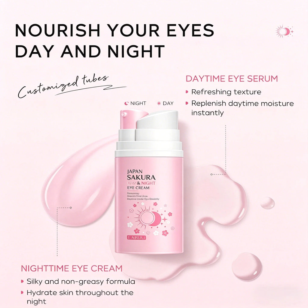 LAIKOU Japan Sakura Day Night Eye Cream Sakura Extract Refreshing Hydrating Smooth Fine Lines Improve Under Eye Elasticity Oasis Select