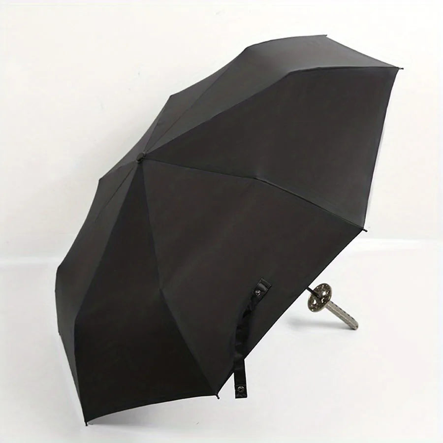 Creative Samurai Sword Umbrella, Ninja-Style 8-Rib Manual Folding Sword Umbrella, Black Anime-Themed Adult Folding Umbrella Oasis Select Light Grey 8K metal-fiber composite