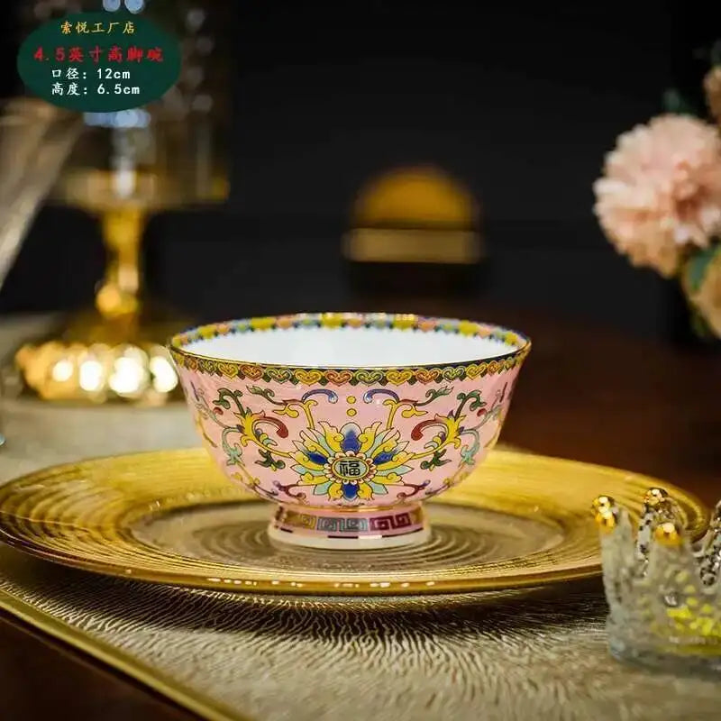 Bone China Dining Bowl Enamel Colored Chinese High Footed Rice Noodles Soup Bowl Tablewear Oasis Select 4.5inHigh Bowl-20