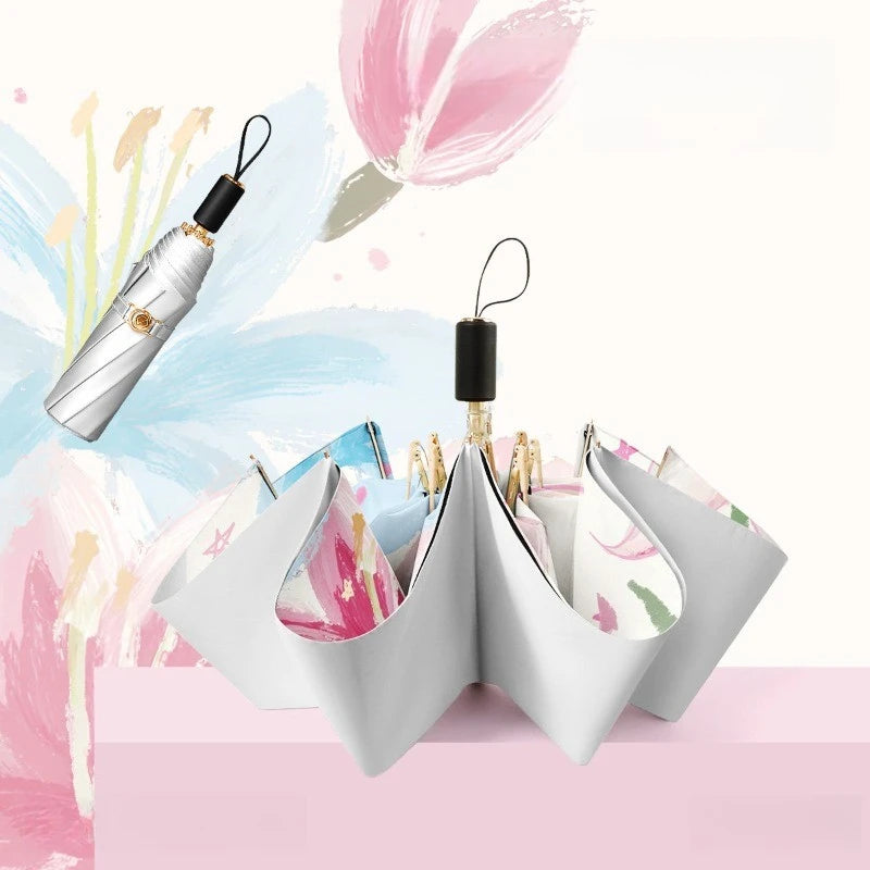 High UV Protection Sun Umbrella Dual Use for Rain & Sun, Windproof Double Layer Folding Umbrella Stylish Design Oasis Select