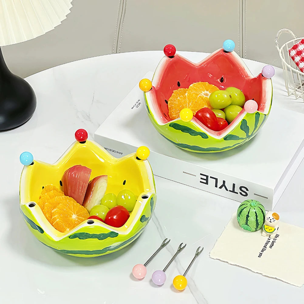 Watermelon Ceramic Fruit Bowl with Forks | Large Capacity