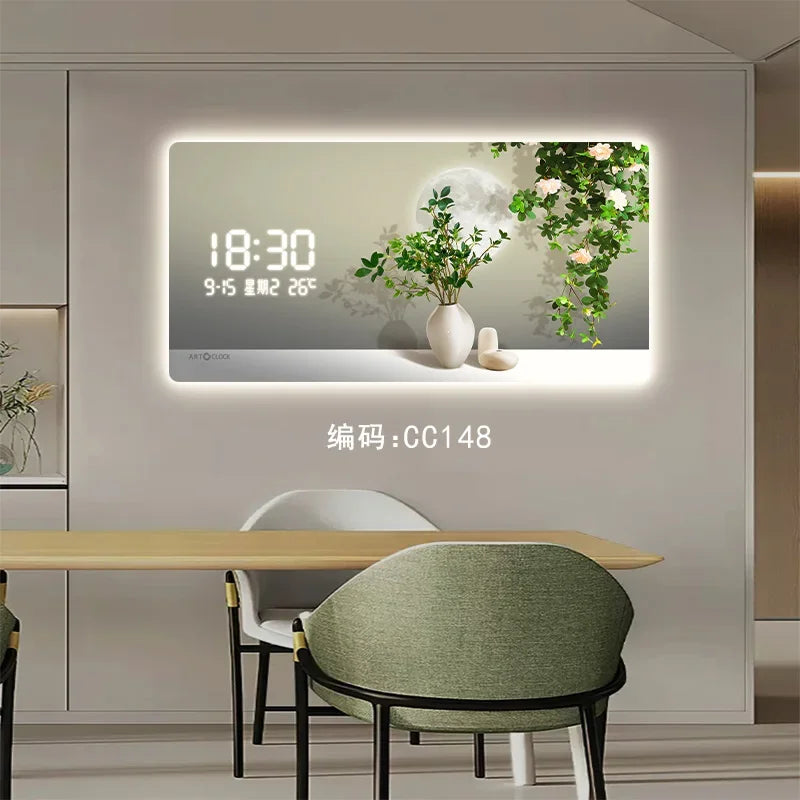 Simple Green Plant Digital Electronic Clock Living Room Decoration Painting Plug-in Digital Display Screen Light Wall Clock Oasis Select CC148 90CM X 45CM
