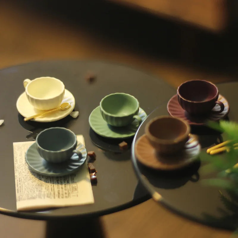 Miniature Coffee Set – Cup, Saucer & Spoon for 1:12 Dollhouse, Fairy Garden Paths & Micro Landscapes, Mini Kitchen Accessories Oasis Select