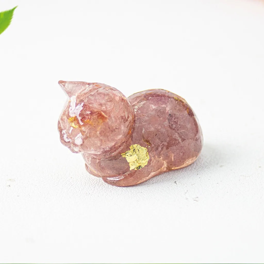Crystal Chip Epoxy Lying Cat Figurine | Desk Decor & Gift