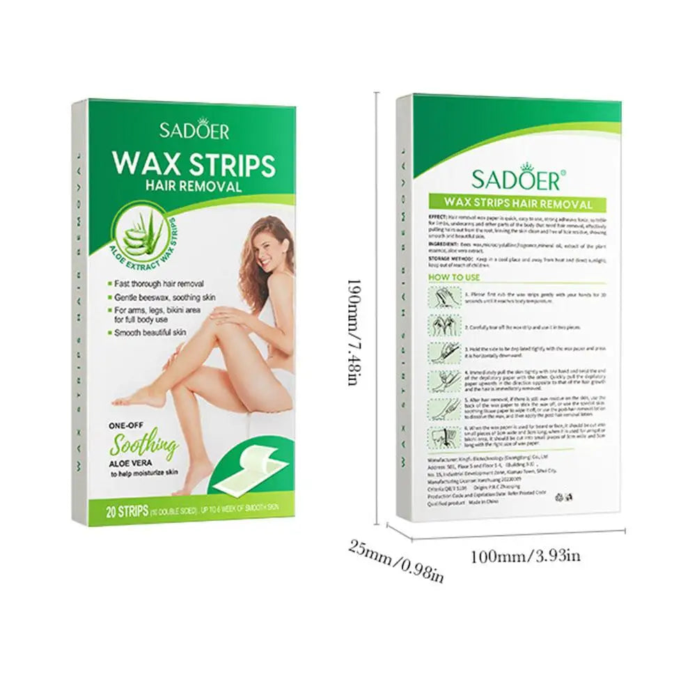 Aloe Vera Hair Removal Wax Strips 20-Pack – Face, Body & Legs Hair Removal Strips Oasis Select
