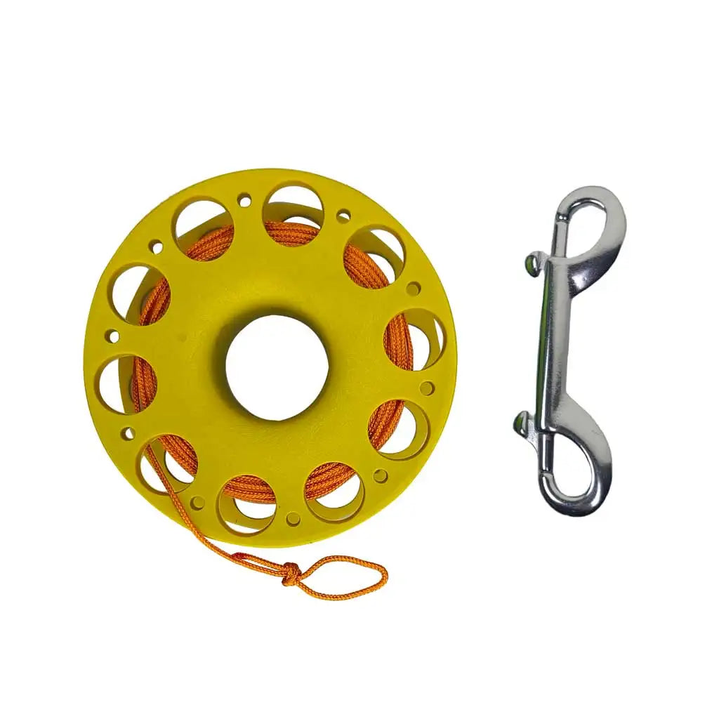 98FT/30M Scuba Diving Spool Finger Reel Snorkeling Spearfishing Cave Wreck Dive Safety Gear with Double-Ended Bolt Snap Clip Oasis Select Yellow Orange