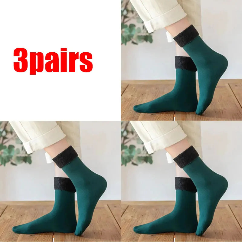 1/3/5pairs Women'S Velvet Thick Floor Socks Home Sleeping Socks Winter Warm Soft Warm Plush Sock Girls Solid Color Velvet Socks Oasis Select green 3