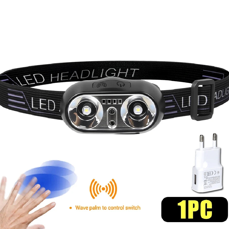 Mini Portable LED Sensor Head Lamp Powerful USB Rechargeable Headlight Lantern Front Light Torch for Camping Working Lantern Oasis Select With EU