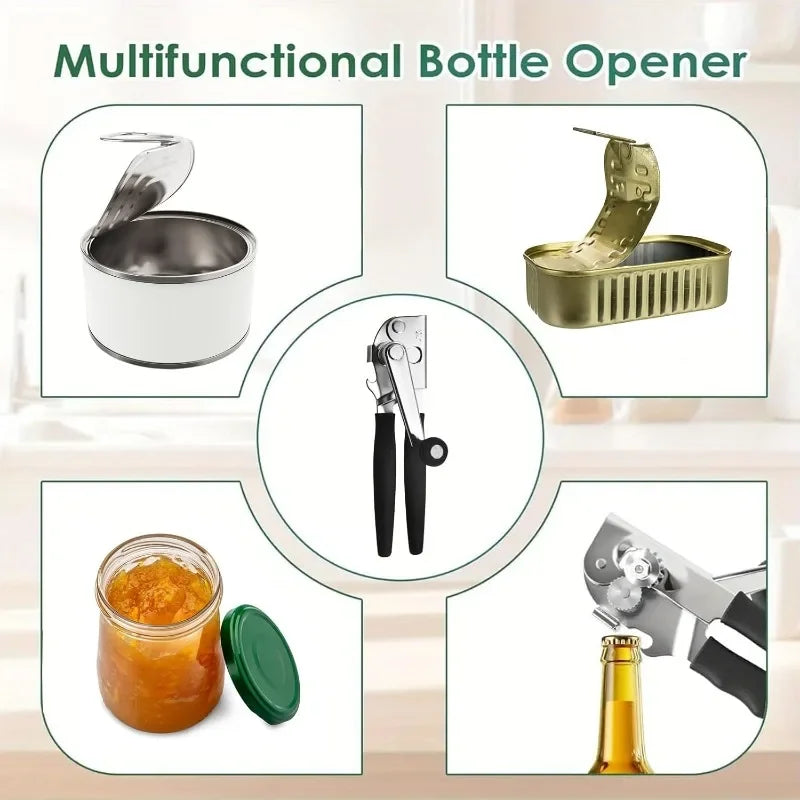 Stainless Steel Manual Can Opener Heavy Duty Handheld with Extra Long Handles for Seniors Elderly Kitchen Use Bottle Opener Oasis Select