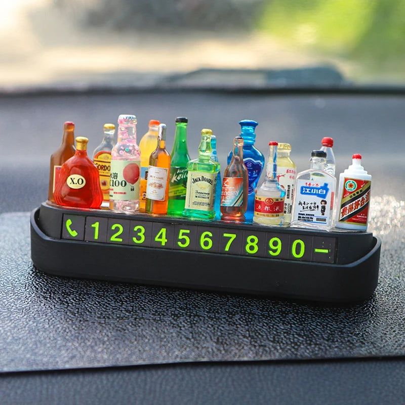 Chic Vehicle Short-term Parking Display with 15 Random Wine Bottles DIY Movement Contact Number Plate Change Parking License Oasis Select Black