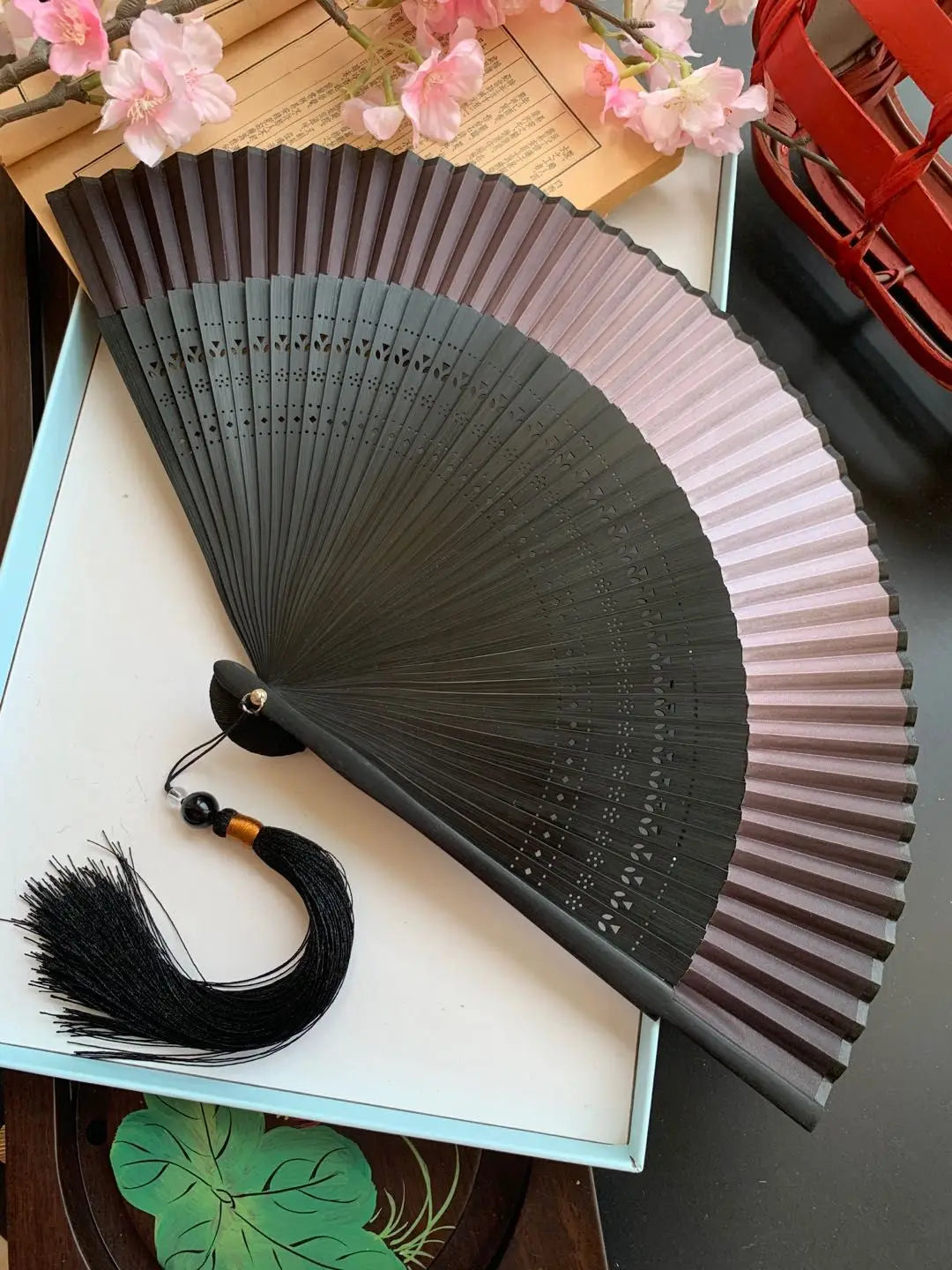 Edo Japanese Style Japanese Style Folding Fan Kimono Fan Real Silk Female Fan Small Flower Carved Gradient Blank Fan Golden Oasis Select 8