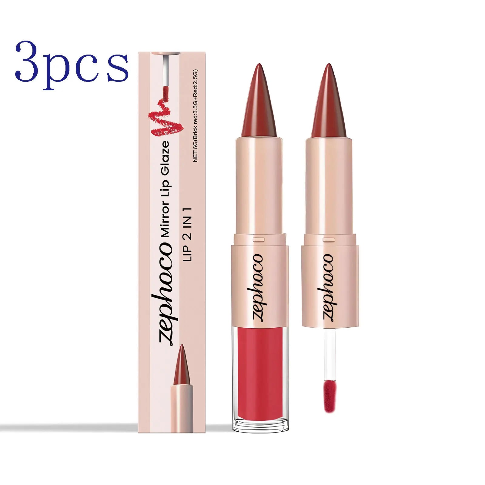 Brick Red 2-in-1 Mirror Lip Gloss & Liner – Long-Lasting