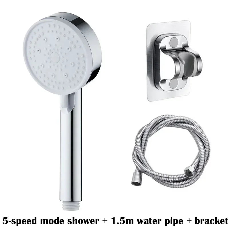 5 Modes Shower Head Set with Water Pipe Bracket Adjustable High Pressure Water Saving Shower Head Water Massage Shower Head Oasis Select sliver set