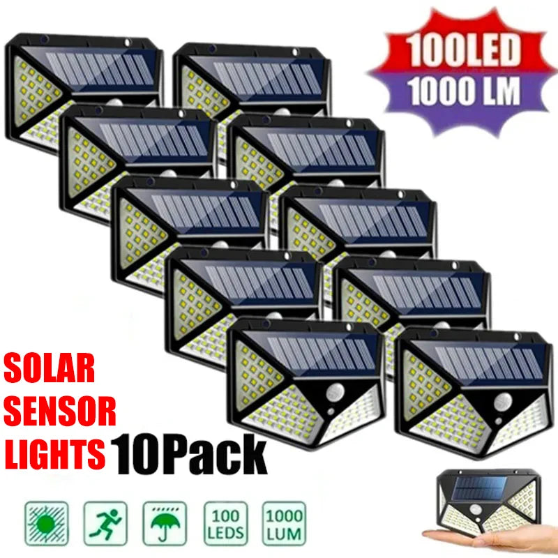 1/2/4/6/10PCS 100 LED Solar Wall Lamp 4 Sides Luminous With Motion Sensor Outdoor Garden Courtyard Waterproof Wall Light Oasis Select