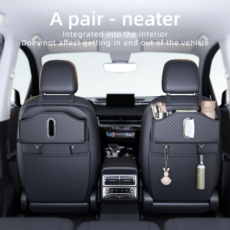 PU Leather Car Seat Back Organizer with Tissue Holder