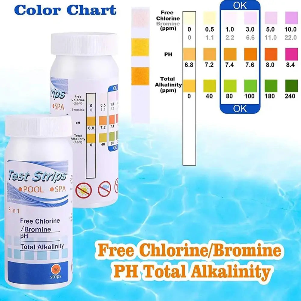 50pcs Chlorine PH Test Strips SPA Swimming Pool Water Tester Paper Residual Chlorine PH Value Alkalinity Hardness Test Strip Oasis Select Default Title