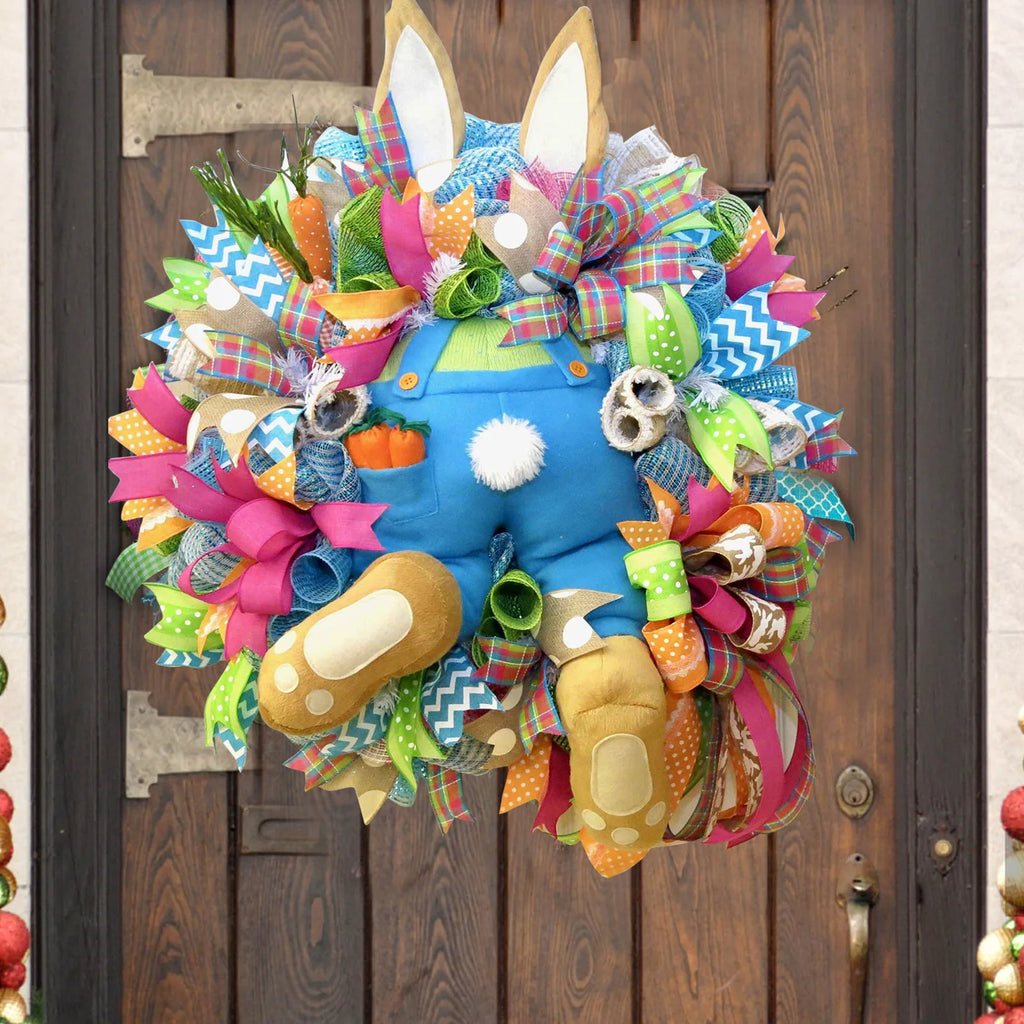 Easter Bunny Decorative Garlands Outdoor Patio Hanging Decorations Wall Holiday Themed Decorative Props Oasis Select Rabbit wreath A