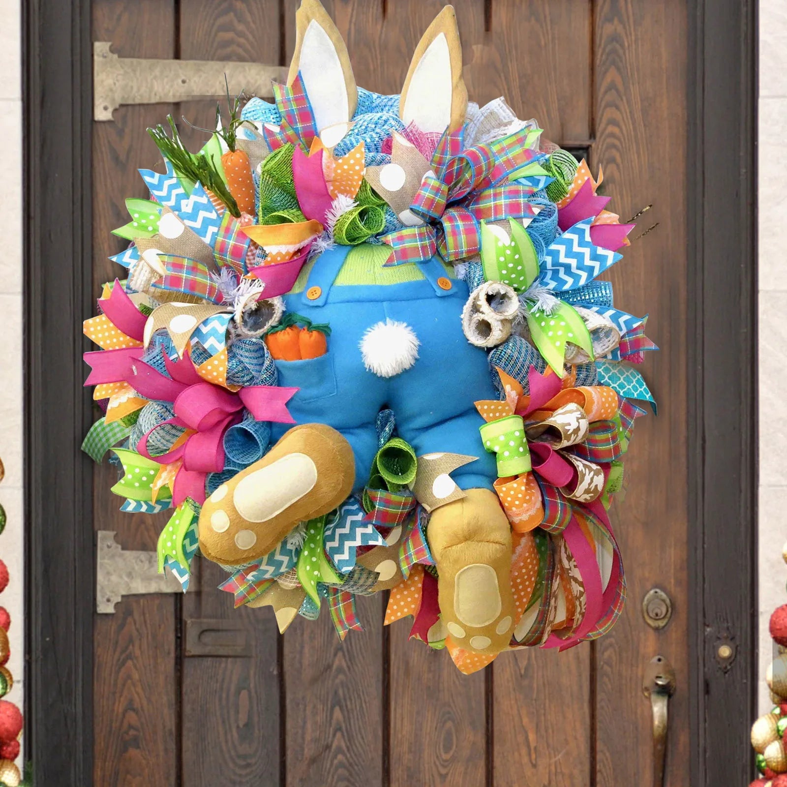Easter Bunny Decorative Garlands Outdoor Patio Hanging Decorations Wall Holiday Themed Decorative Props Oasis Select Rabbit wreath A