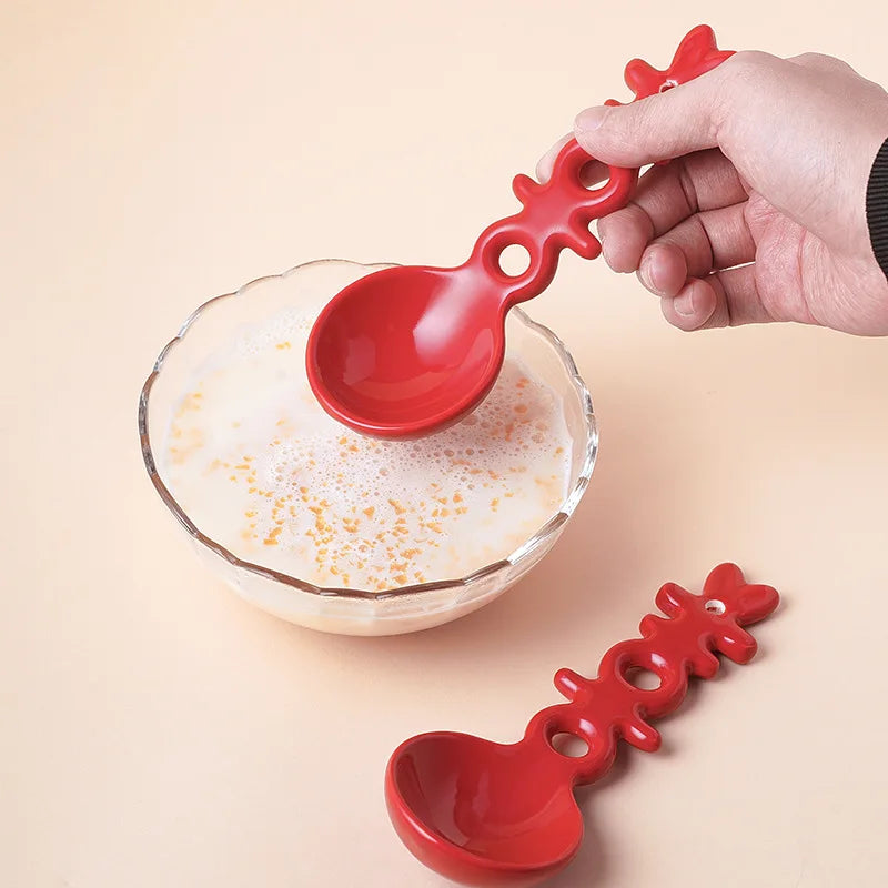 Double Happiness Ceramic Spoon Souvenir Soup Spoon, Engagement Wedding Spoon Red Festive Soup Kitchen Tablewear Oasis Select