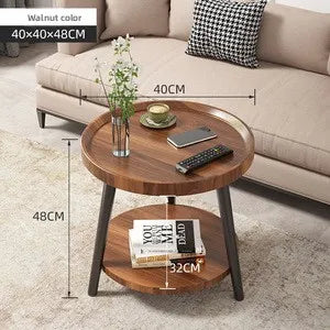 Multi-functional Coffee table balcony round living room double edge few bedside small round table Oasis Select Walnut 40-2