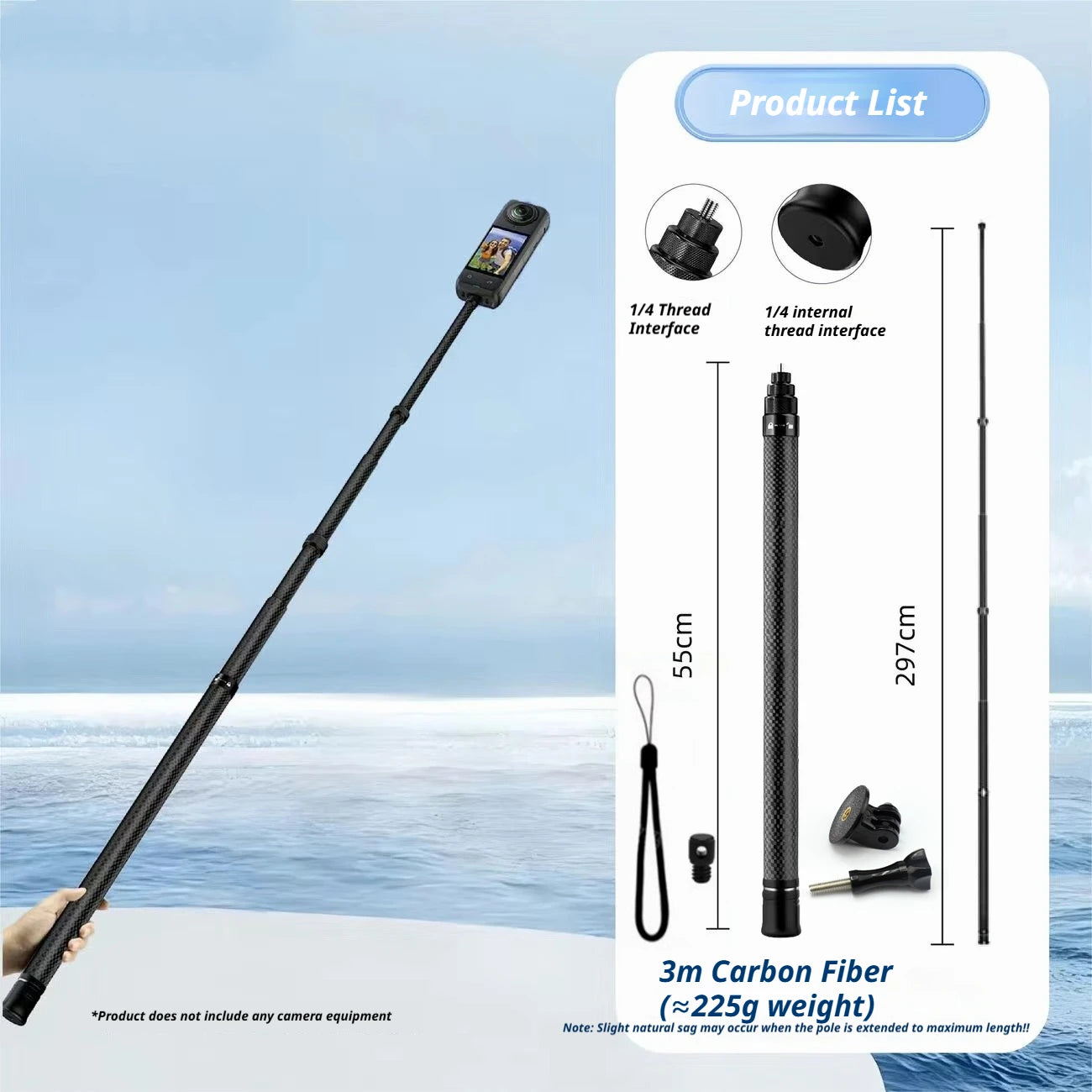 Carbon Fiber Invisible Selfie Stick 1.5–3m | Insta360 X4 X5 X3