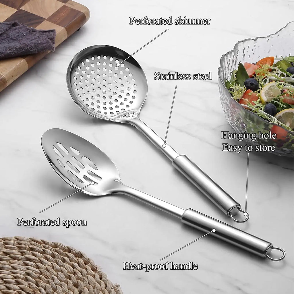 strainer spoons Stainless Steel Wok Spatula Metal Kitchen Accessories Slotted Turner Rice Spoon Ladle Cooking Tools Utensil Set Oasis Select