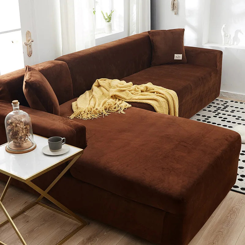 Light Luxury Simple and Modern Sofa Cover Full Coverage Elastic and Anti-slip Universal Nordic Style Sofa Cover Oasis Select Gold Velvet-Coffee 3 people 190-230cm