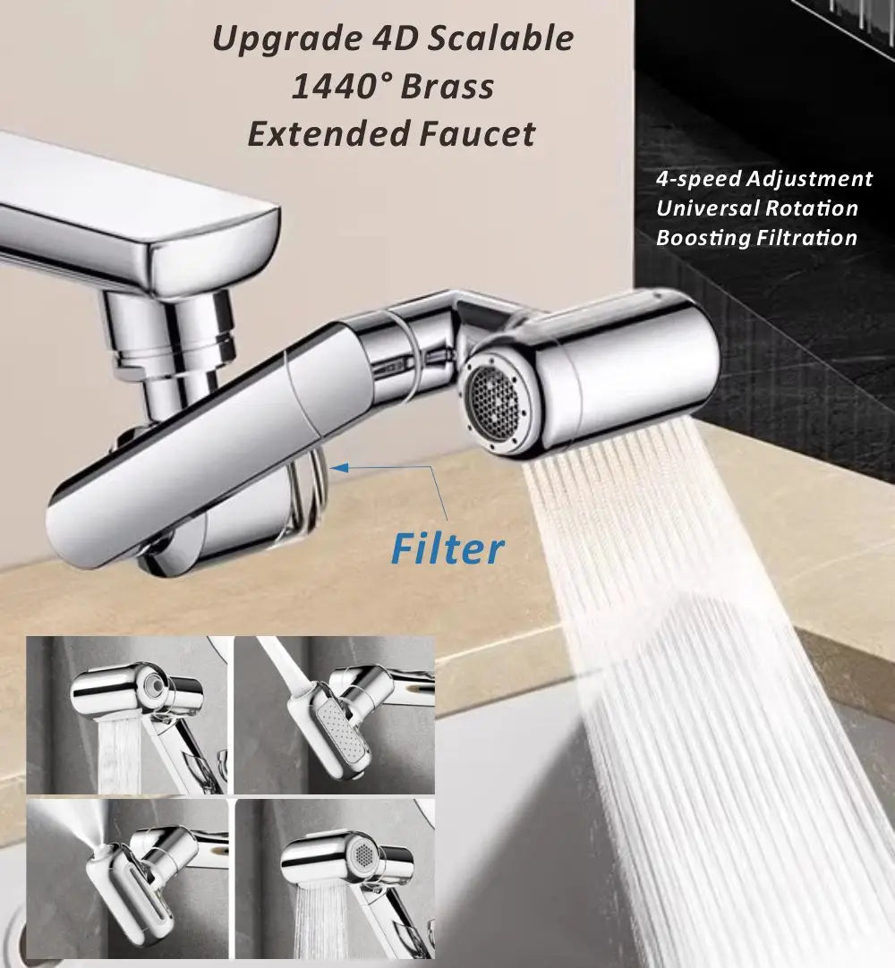 New 4 Modes Sink Faucet 1440° Rotation Filter Extension Tube Shower Water Saving Tap Universal Kitchen Gadgets Accessories Oasis Select