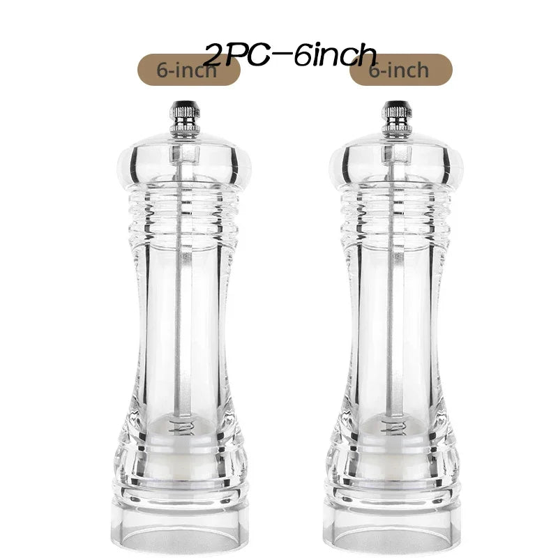 Acrylic Combo Pepper Mill and Salt Shaker with Adjustable Coarseness Ceramic Mechanism, Easy To Use Transparent Grinding Tools Oasis Select 2X6 inch